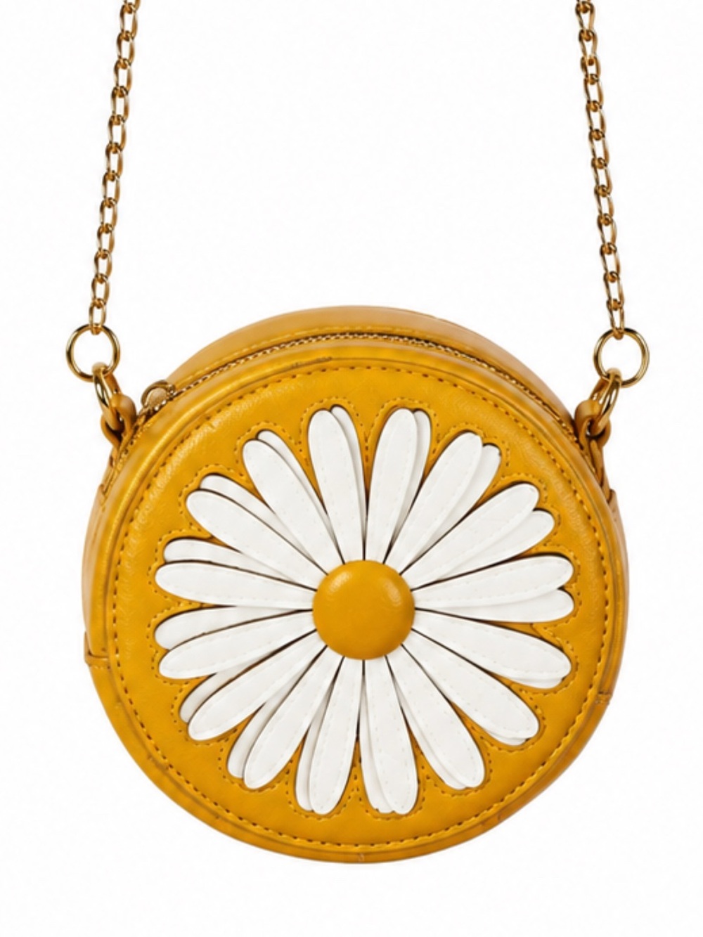 Round Daisy Crossbody Bag in Mustard Yellow